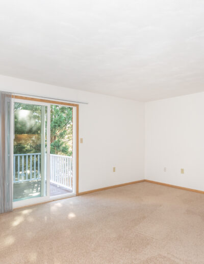 Room Features White Walls & Sliding Glass Door